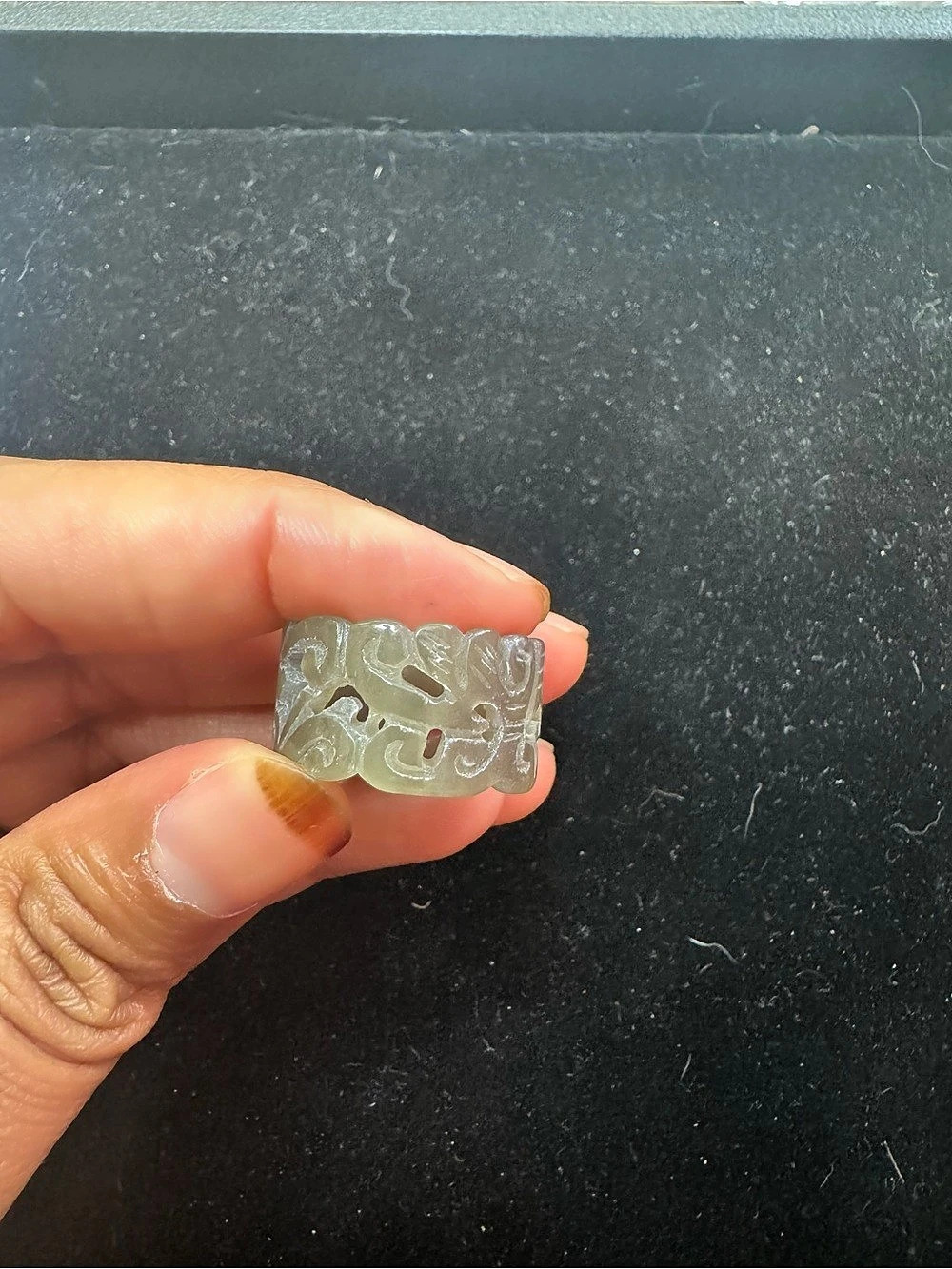 Carved Smokey Hetian Nephrite Jade Ring